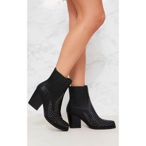 PrettyLittleThing Black Studded Western Boot